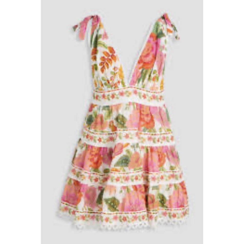 Farm Rio Macaw Bloom Tie Shoulder Mini Dress Large Ruffle Botanical Floral Zip - Picture 6 of 16